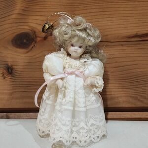 1984 Santa's World Kurt S. Adler 6" Porcelain  Doll Ornament Curly Hair Vintage